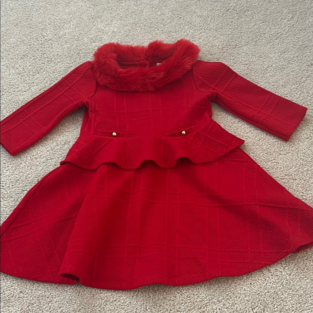 Janie and Jack Faux Fur Collar Jacquard Dress